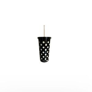Kate Spade Black and Cream Polka Dot Plastic Tumbler